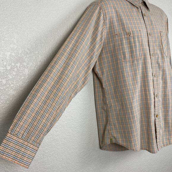 Haggar Life Khaki Button Up Mens Size XL Orange Tan Plaid Long Sleeve Gorpcore - Picture 5 of 13